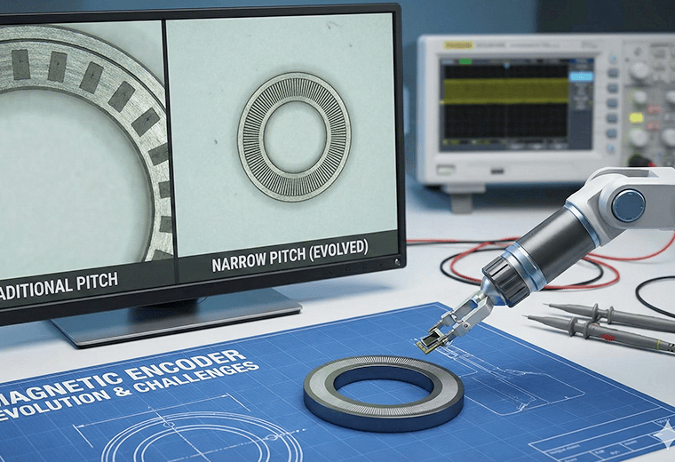 【内外径同時着磁の事例】磁気式エンコーダの高分解能化を実現する狭ピッチ着磁技術について